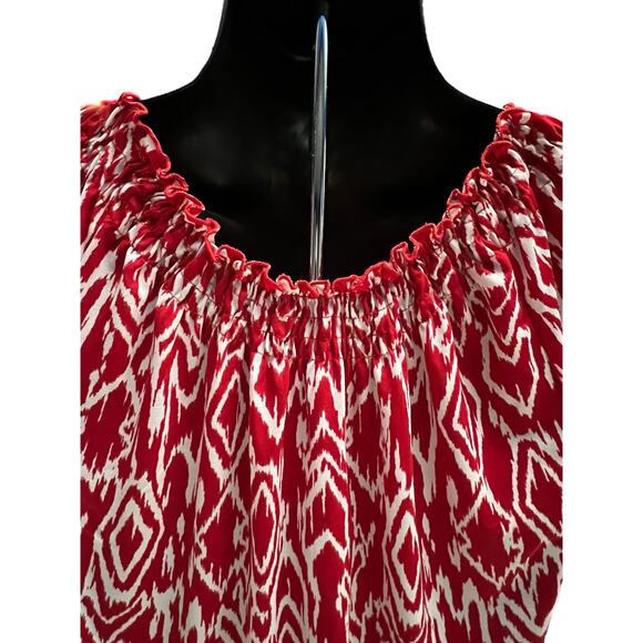 Woman’s Carol Rose Shirt Size Medium Red & White Top Blouse Ruffled Neck - Picture 5 of 6